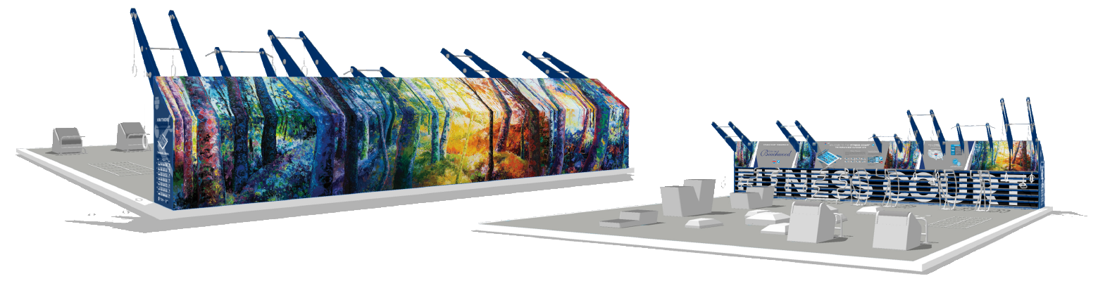 Rendering of Fitness Court® public art. Painting of ethereal woods.