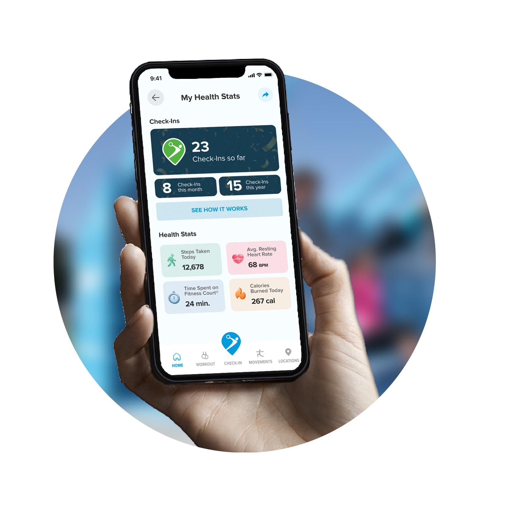 Health metrics kit view on Fitness Court App